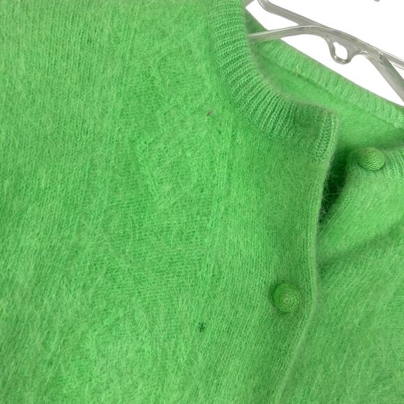 Vintage 60s Green Long Sleeve Button Front Collared Mohair Blend Cardigan XS - Picture 4 of 5